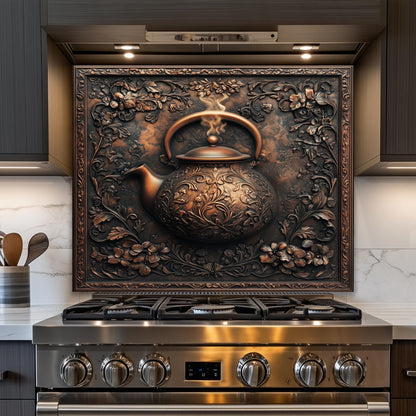 Farmhouse kitchen backsplash, vintage teapot decor
