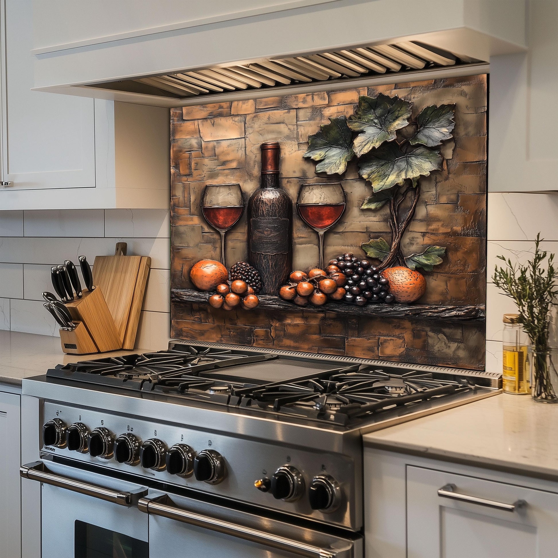 Luxury Wine and Vineyard Scene Kitchen Backsplash, Tempered Glass Art, Custom Size Design