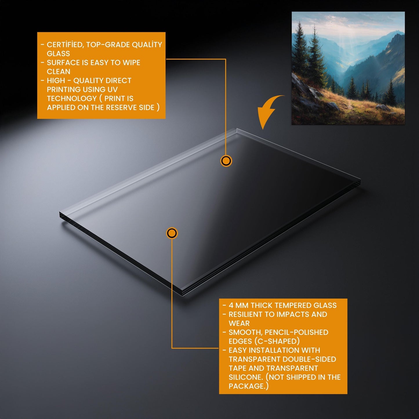 Misty Mountain Tempered Glass Backsplash: Heat-Resistant Stove Panel