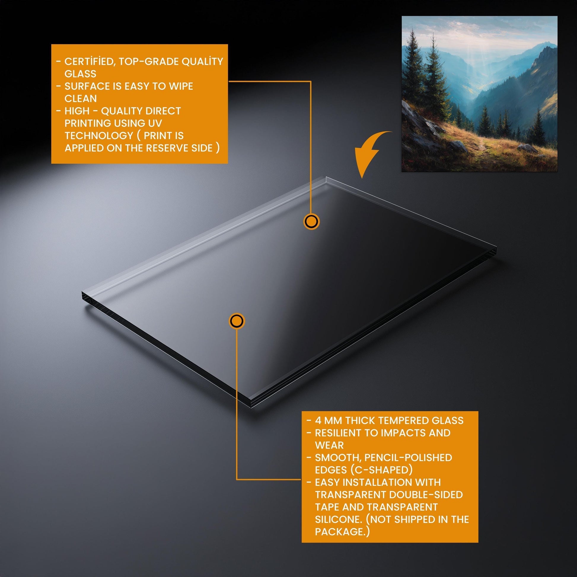 Misty Mountain Tempered Glass Backsplash: Heat-Resistant Stove Panel