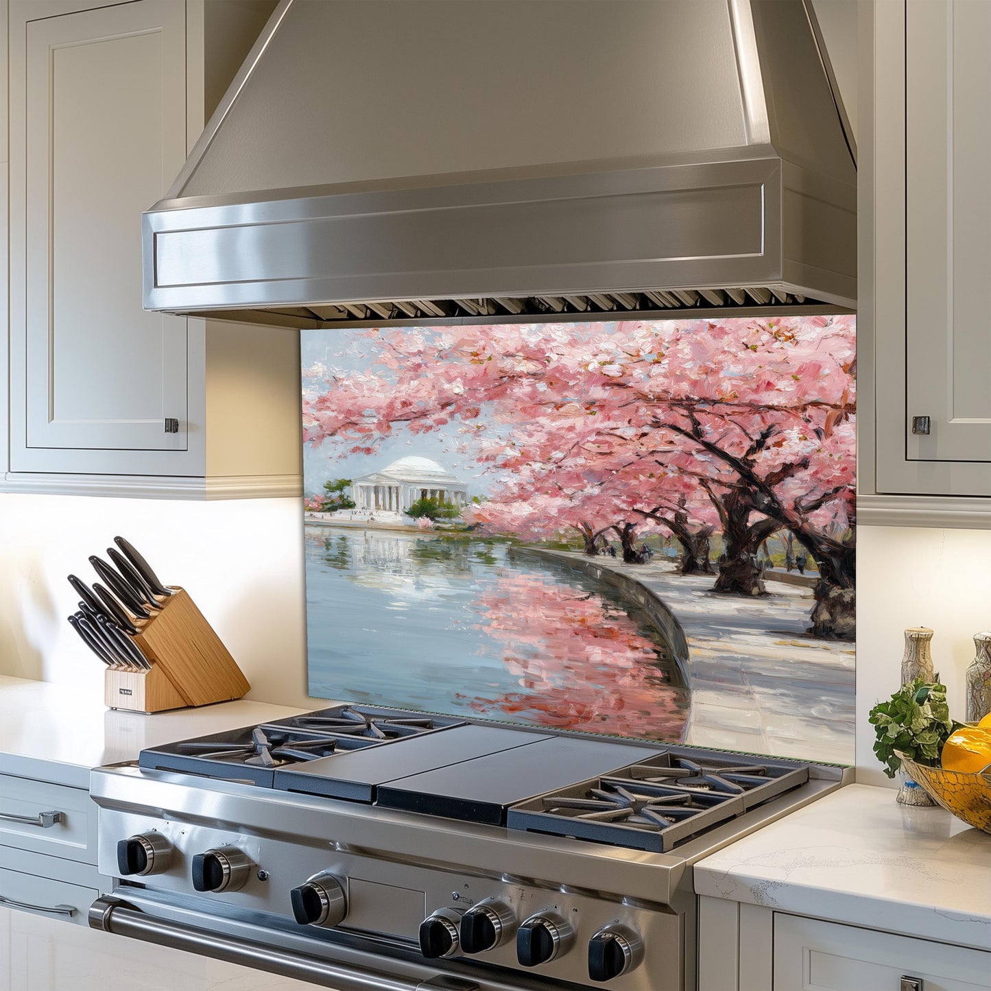 Cherry Blossom Tempered Glass Backsplash – Waterfront Spring Kitchen Panel