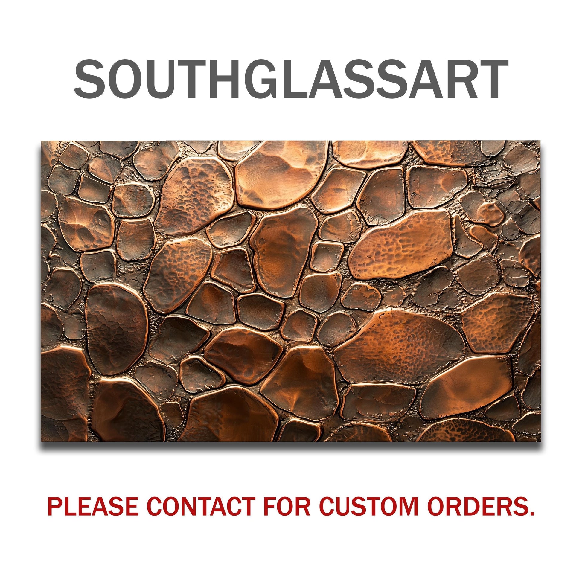 Copper Stone Kitchen Backsplash, Industrial Tempered Glass Art, Custom Size Design