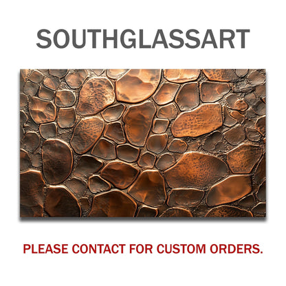 Copper Stone Kitchen Backsplash, Industrial Tempered Glass Art, Custom Size Design