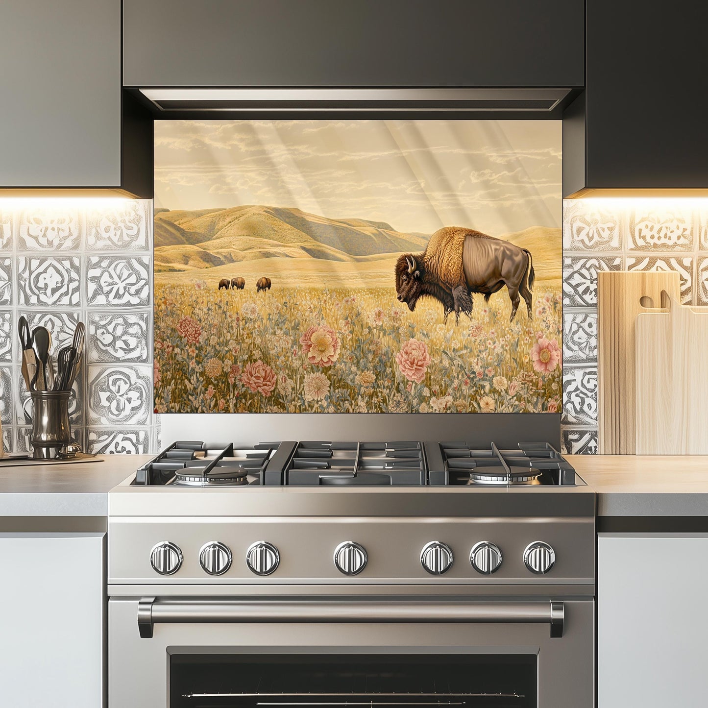 Buffalo Tempered Glass Kitchen Backsplash: Stove Area Wall Art