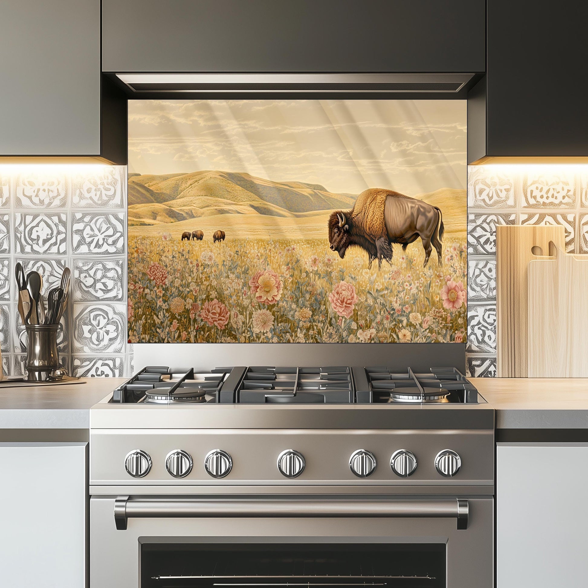 Buffalo Tempered Glass Kitchen Backsplash: Stove Area Wall Art