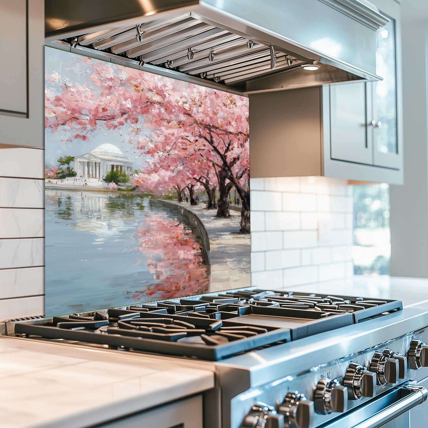 Cherry Blossom Tempered Glass Backsplash – Waterfront Spring Kitchen Panel