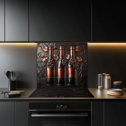Easy clean kitchen backsplash, wine bottle and grapevine