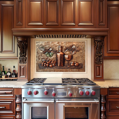 Wine-Themed Tempered Glass Kitchen Backsplash: Modern Art Decor