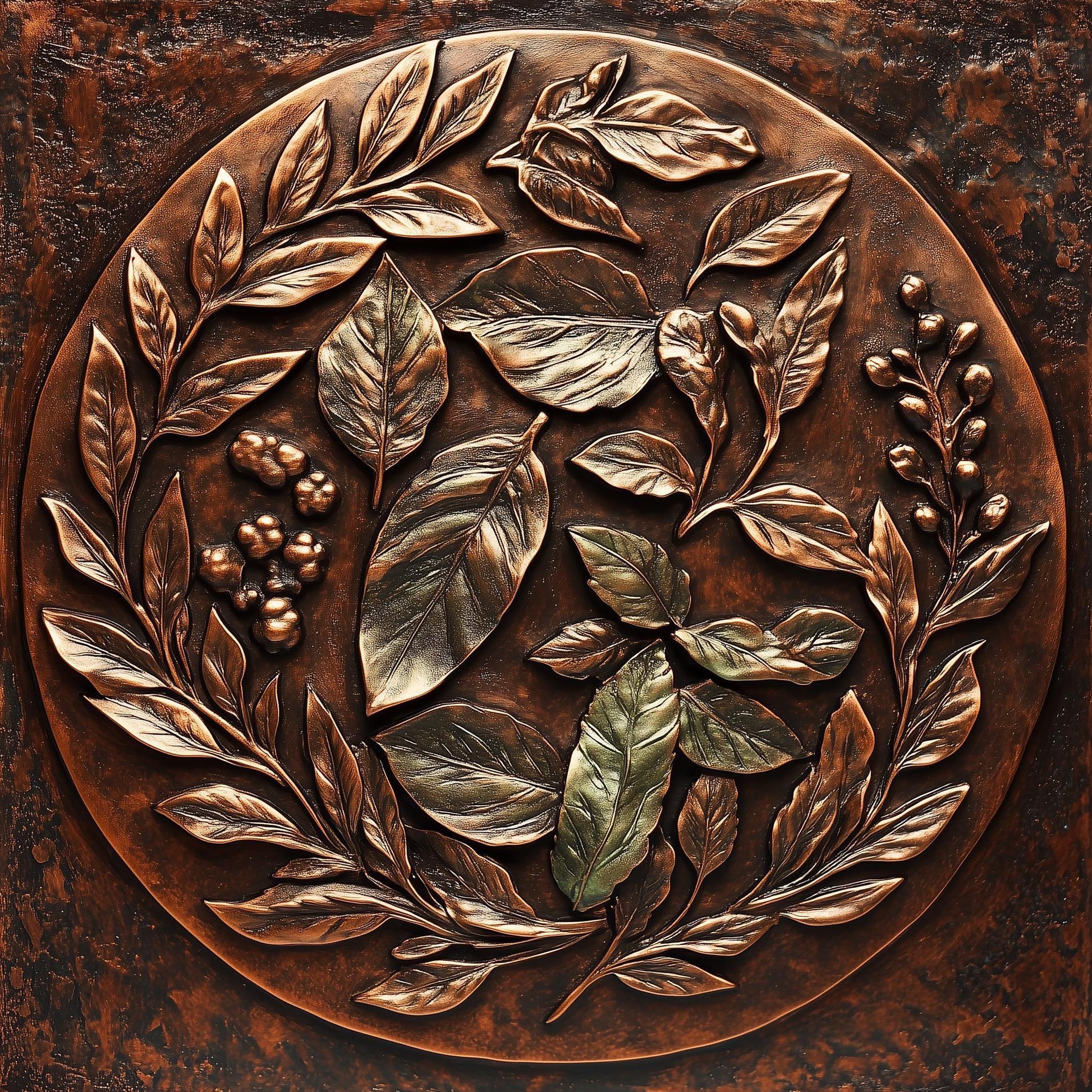 Copper Leaf Wreath Kitchen Backsplash, UV Printed Tempered Glass Art, Custom Size Design