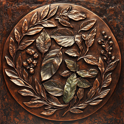 Copper Leaf Wreath Kitchen Backsplash, UV Printed Tempered Glass Art, Custom Size Design