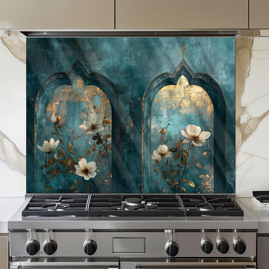 Moroccan Floral Tempered Glass Kitchen Backsplash: Modern Art