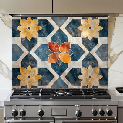 Moroccan Style Glass Backsplash, Geometric Tile Stove Guard, Heat Resistant Easy Clean Kitchen Art