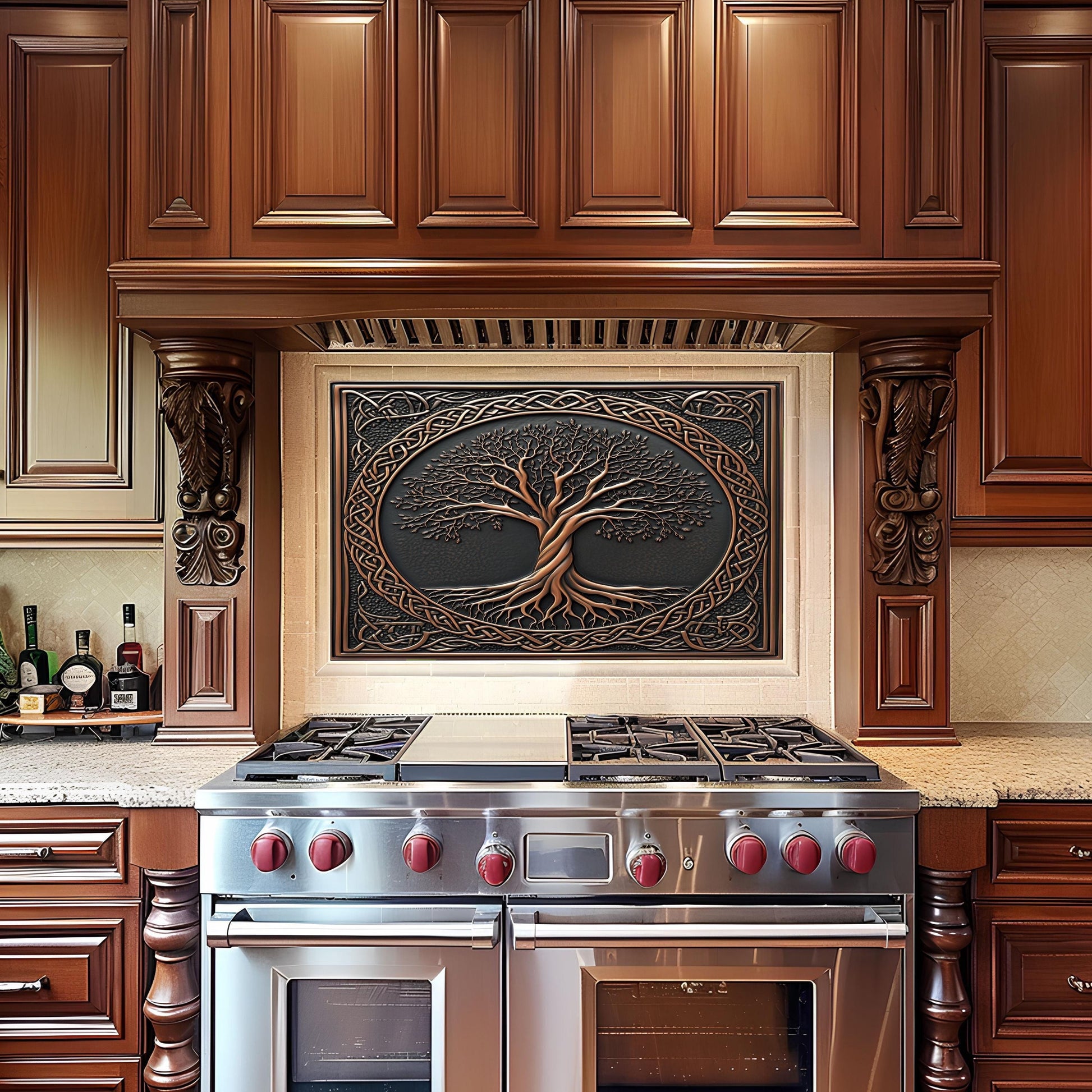 Tree of Life Glass Backsplash, Spiritual Nature Stove Guard, Heat Resistant Easy Clean Art