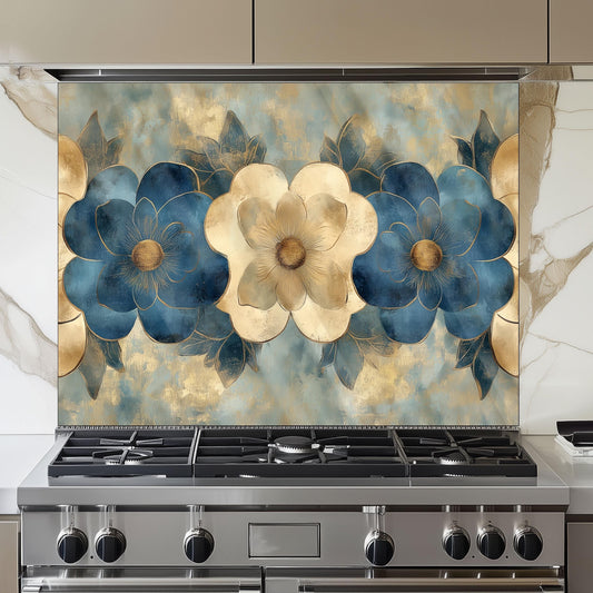 Moroccan Floral Pattern Kitchen Backsplash, UV Printed Tempered Glass Art, Custom Size Design