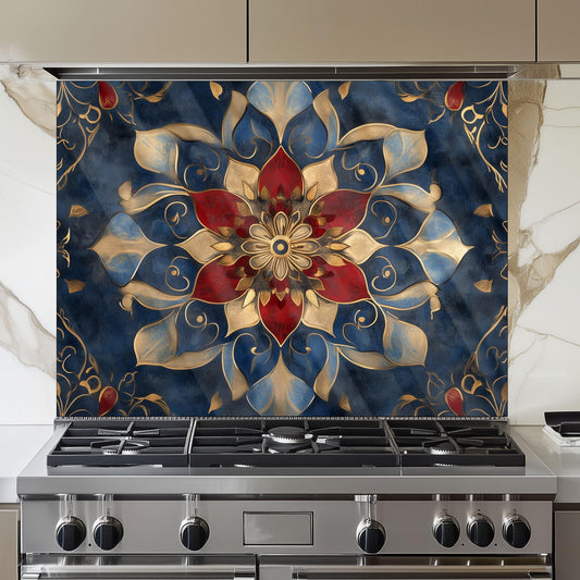 Moroccan Style Glass Backsplash, Geometric Tile Stove Guard, Heat Resistant Easy Clean Kitchen Art