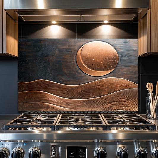 Copper Moon Tempered Glass Kitchen Backsplash: Rustic Stove Panel