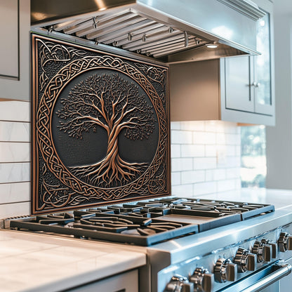 Tree of Life Glass Backsplash, Spiritual Nature Stove Guard, Heat Resistant Easy Clean Art
