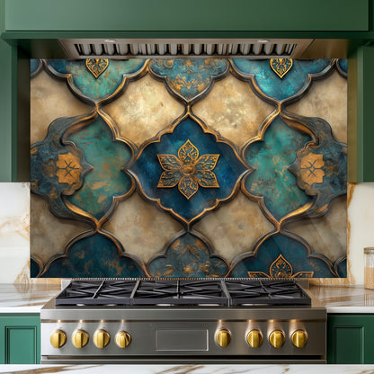 Moroccan Tempered Glass Kitchen Backsplash, Rustic Stove Protection, Custom Size Design