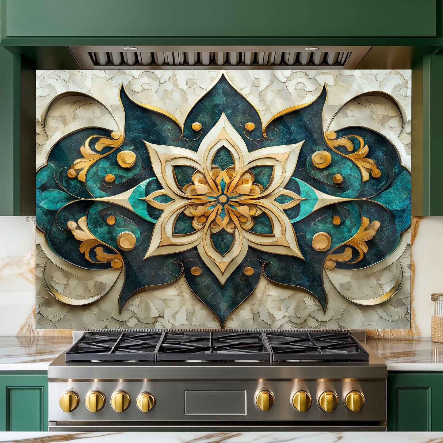 Moroccan Tempered Glass Kitchen Backsplash, Durable Stove Splashback, Custom Size Design