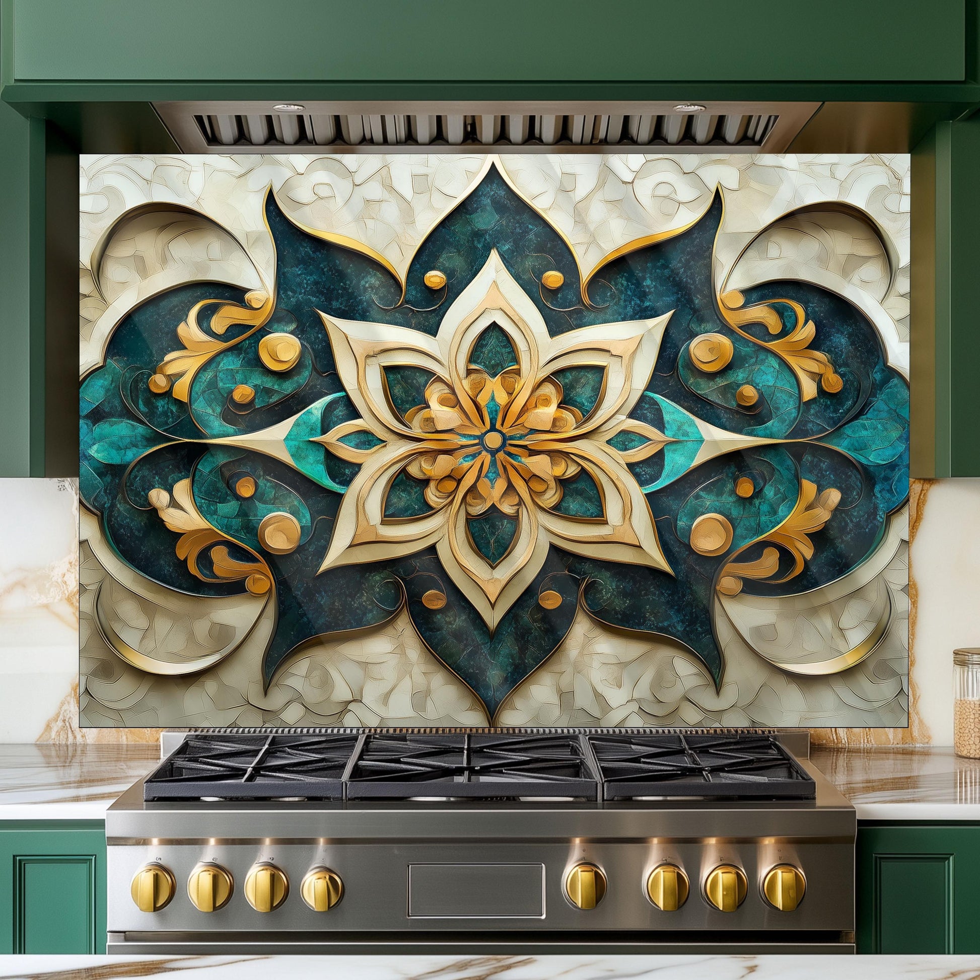 Moroccan Tempered Glass Kitchen Backsplash, Durable Stove Splashback, Custom Size Design