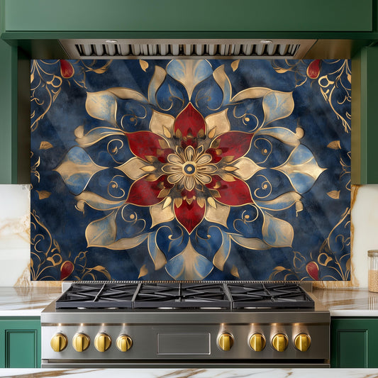 Moroccan Style Glass Backsplash, Geometric Tile Stove Guard, Heat Resistant Easy Clean Kitchen Art