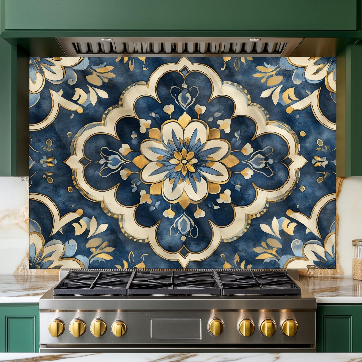 Moroccan Style Glass Backsplash, Geometric Tile Stove Guard, Heat Resistant Easy Clean Kitchen Art