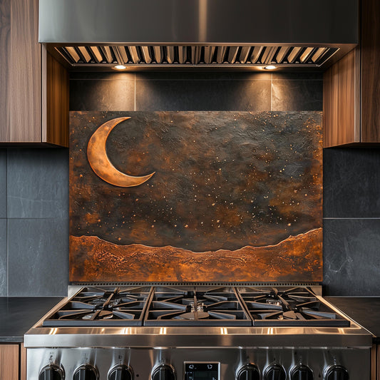 Copper Moon Tempered Glass Backsplash: Rustic Kitchen Decor