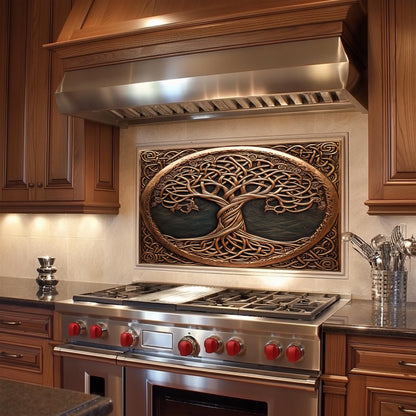 Copper tree of life backsplash, Celtic design, heat-resistant tempered glass, easy clean kitchen wall protector, rustic kitchen art, stove protector, tree of life backsplash panel