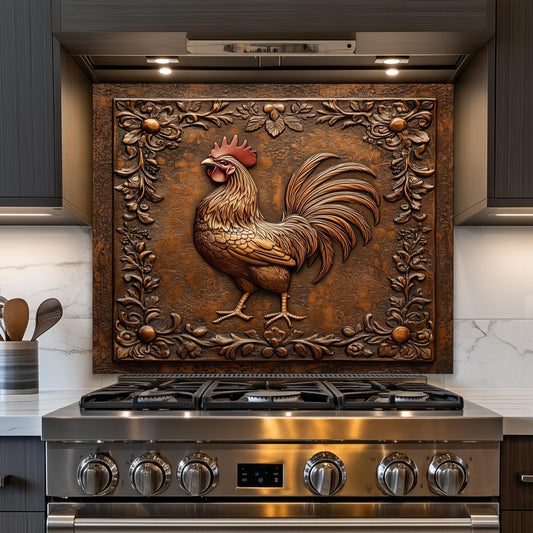 Rustic Rooster Tempered Glass Kitchen Backsplash: Farmhouse Decor