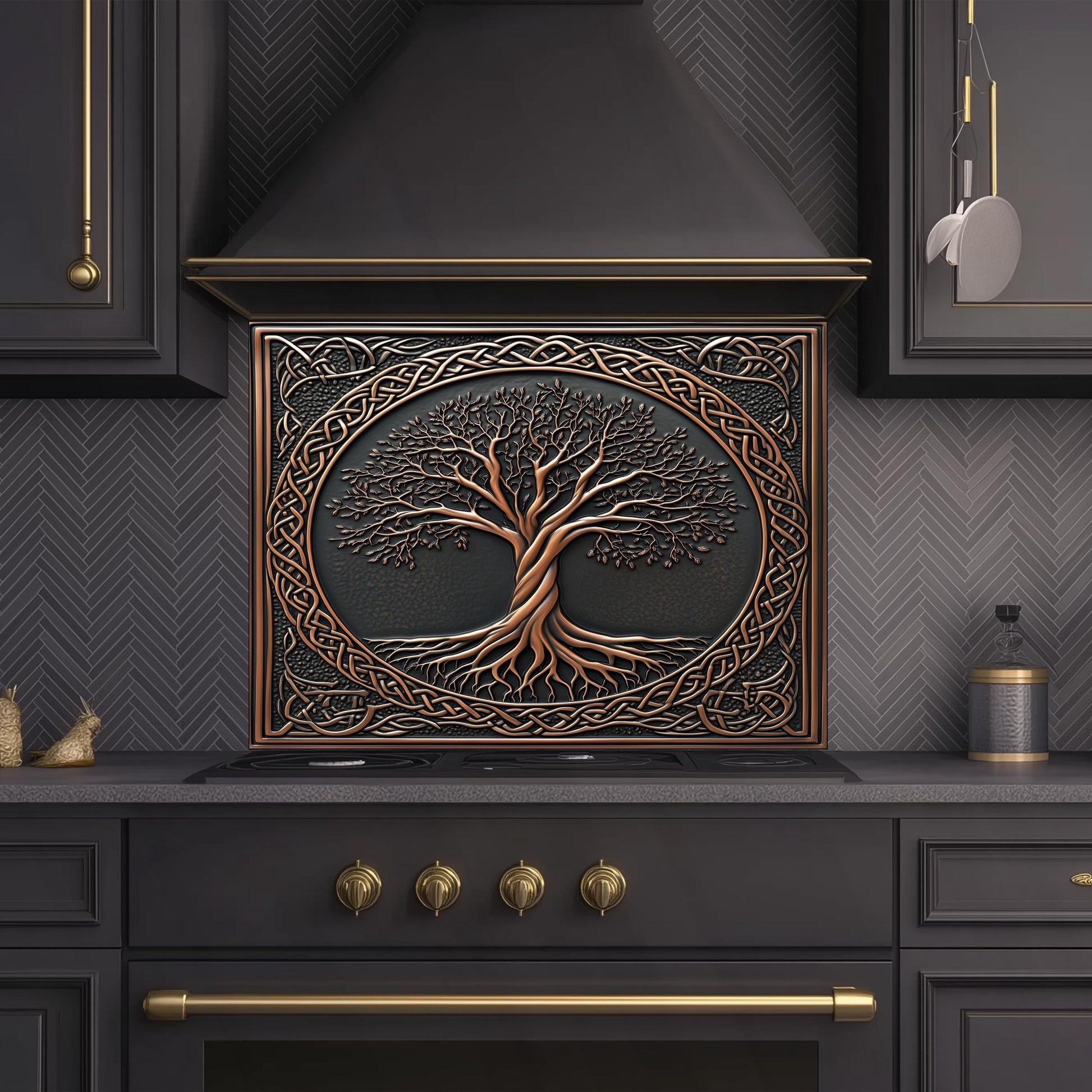 Tree of Life Glass Backsplash, Spiritual Nature Stove Guard, Heat Resistant Easy Clean Art