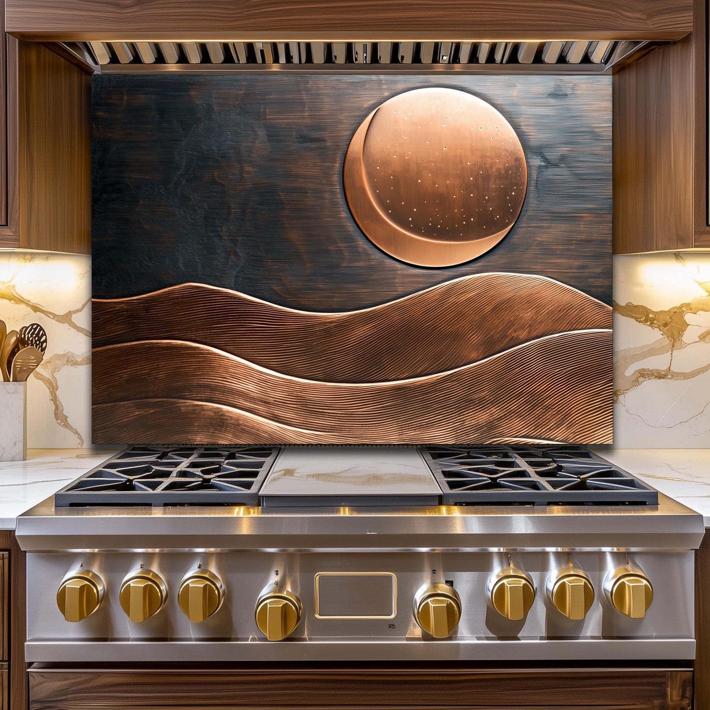 Copper Moon Tempered Glass Kitchen Backsplash: Rustic Stove Panel