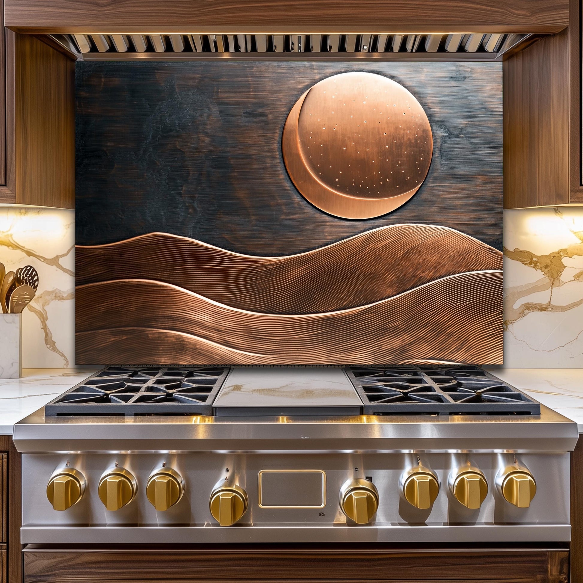 Copper Moon Tempered Glass Kitchen Backsplash: Rustic Stove Panel