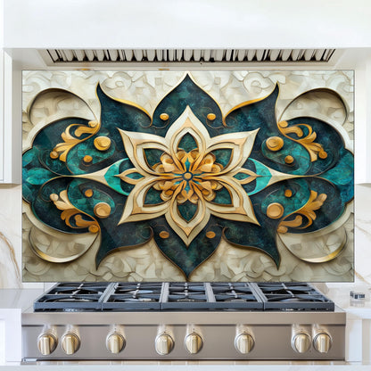 Moroccan Tempered Glass Kitchen Backsplash, Durable Stove Splashback, Custom Size Design