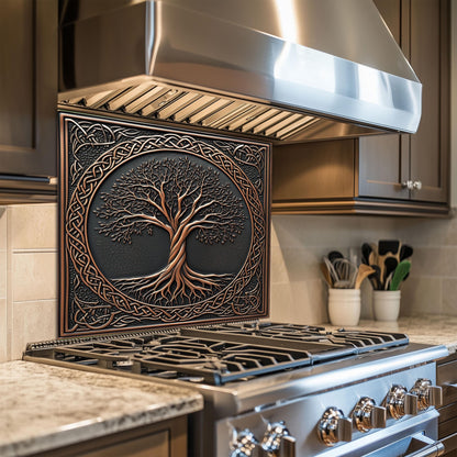 Tree of Life Glass Backsplash, Spiritual Nature Stove Guard, Heat Resistant Easy Clean Art