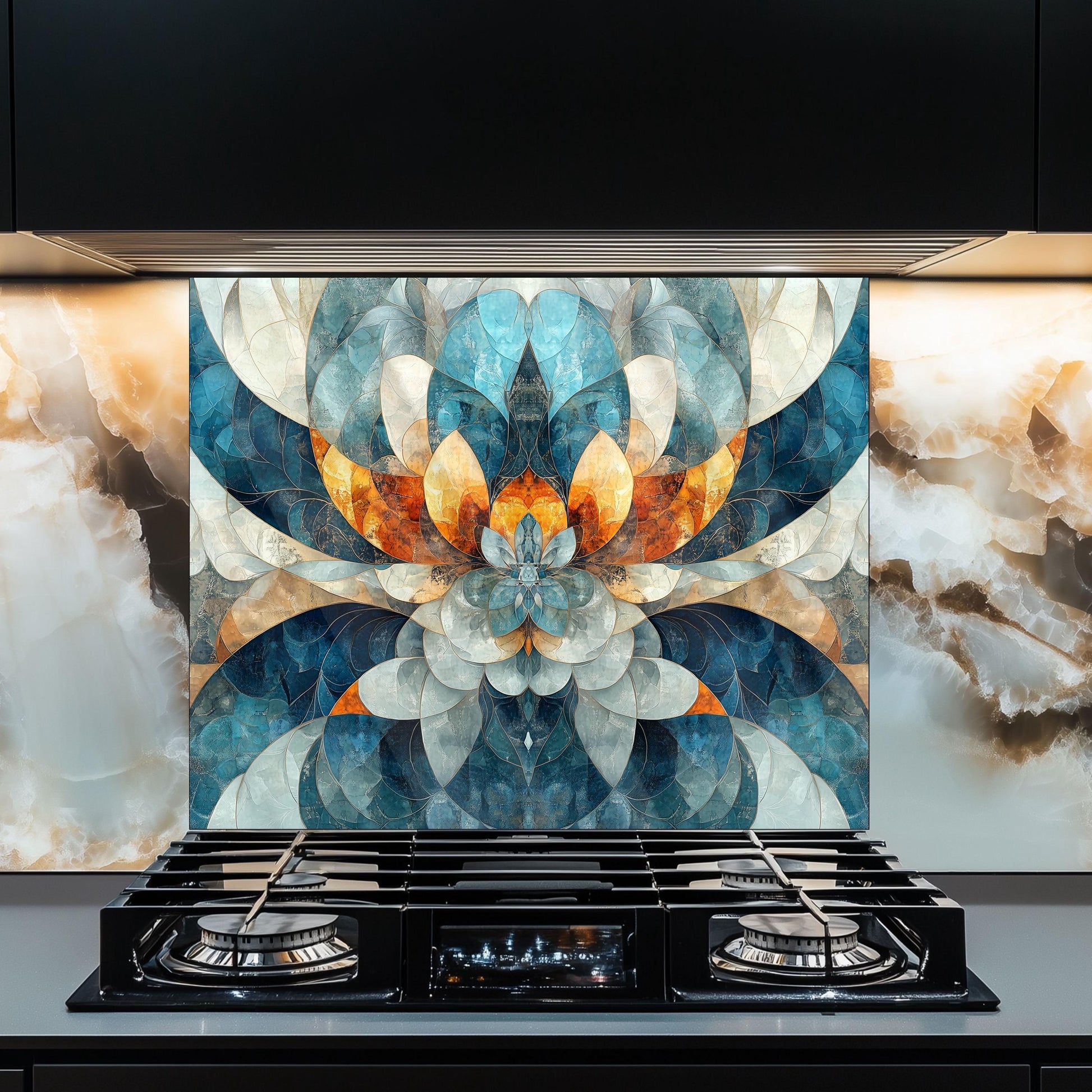 Moroccan Style Glass Backsplash, Heat Resistant Stove Guard, Custom Size Kitchen Art