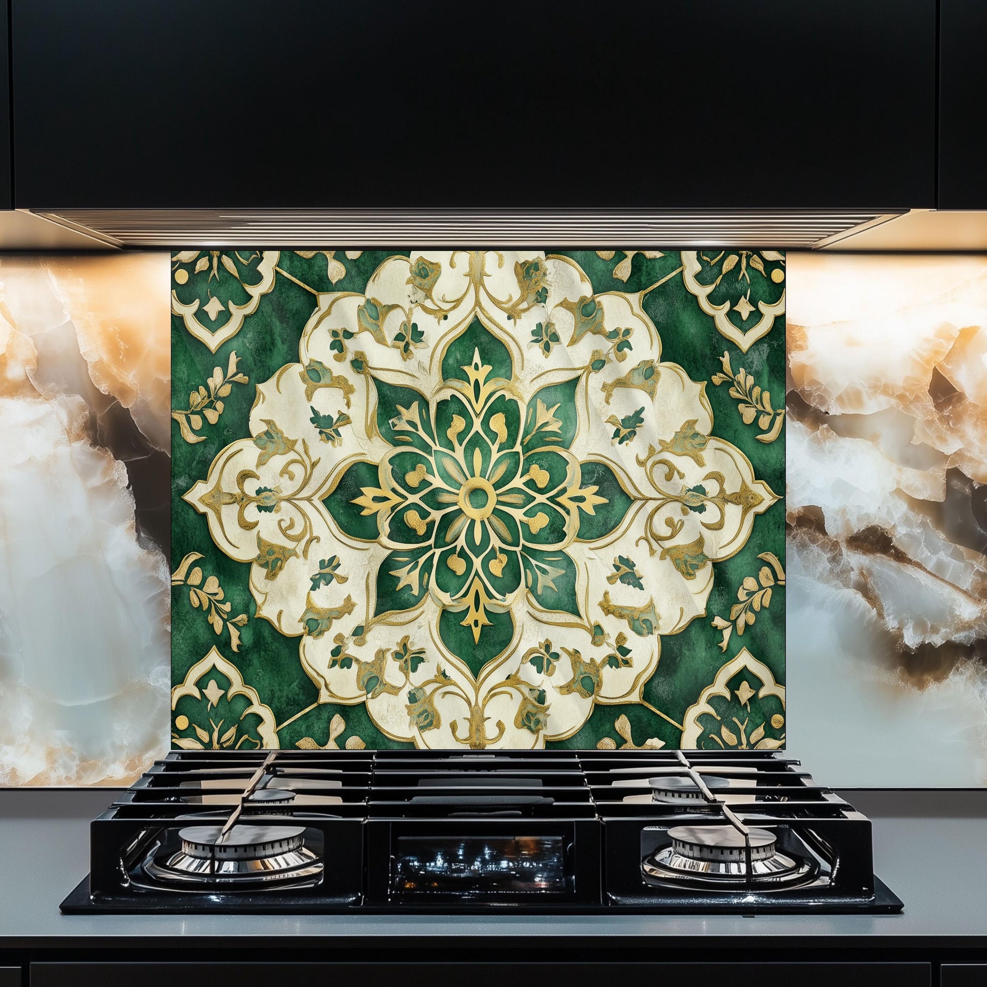 Moroccan Tempered Glass Backsplash, Artistic Geometric Stove Guard, Heat Resistant Easy Clean Art