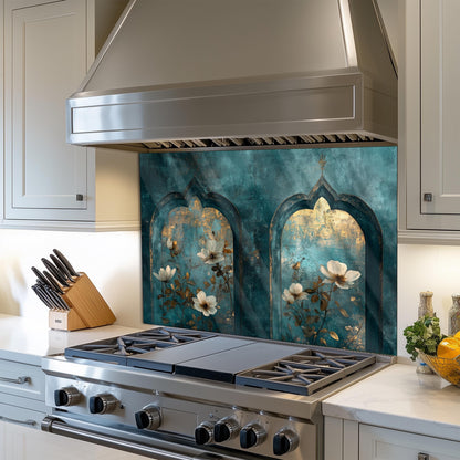 Moroccan Floral Tempered Glass Kitchen Backsplash: Modern Art