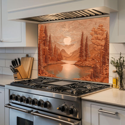 Tempered Glass Mountain & Deer Backsplash: Rustic Kitchen Decor