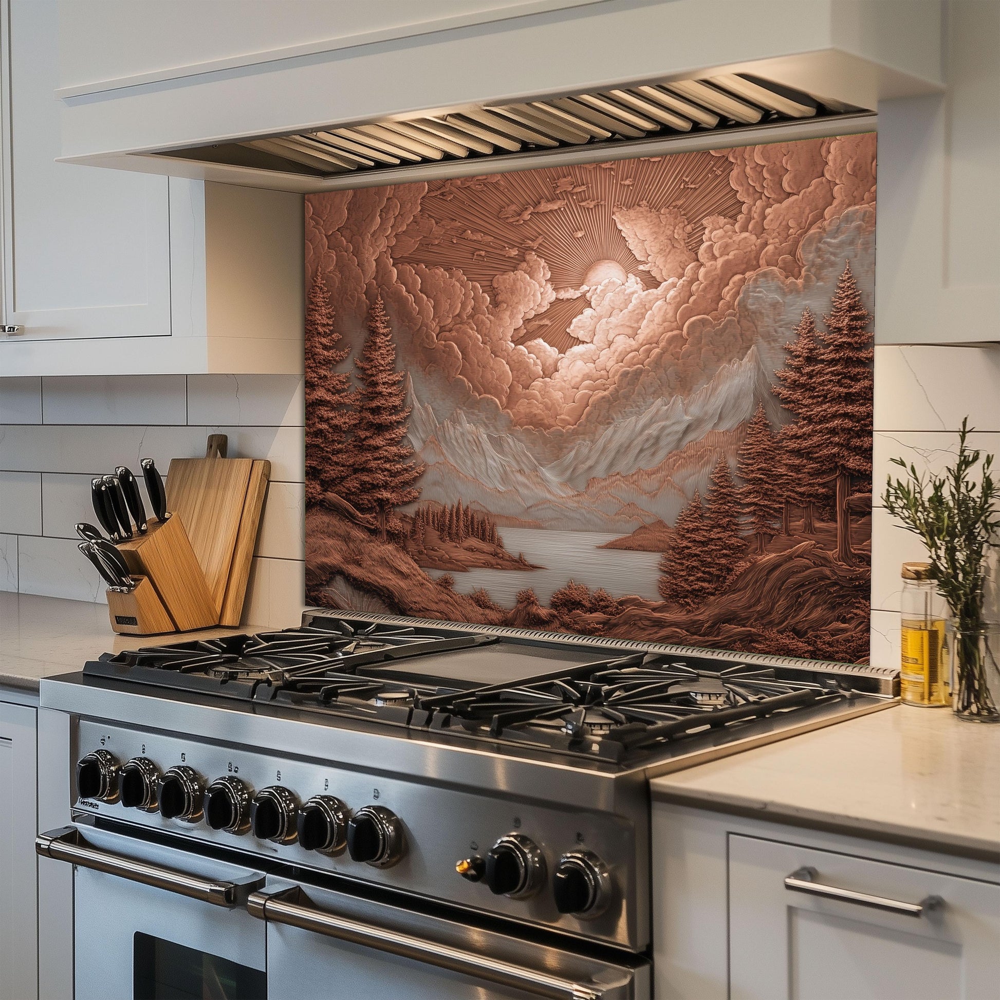 Tempered Glass Mountain & Deer Backsplash: Rustic Kitchen Decor
