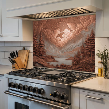 Tempered Glass Mountain & Deer Backsplash: Rustic Kitchen Decor