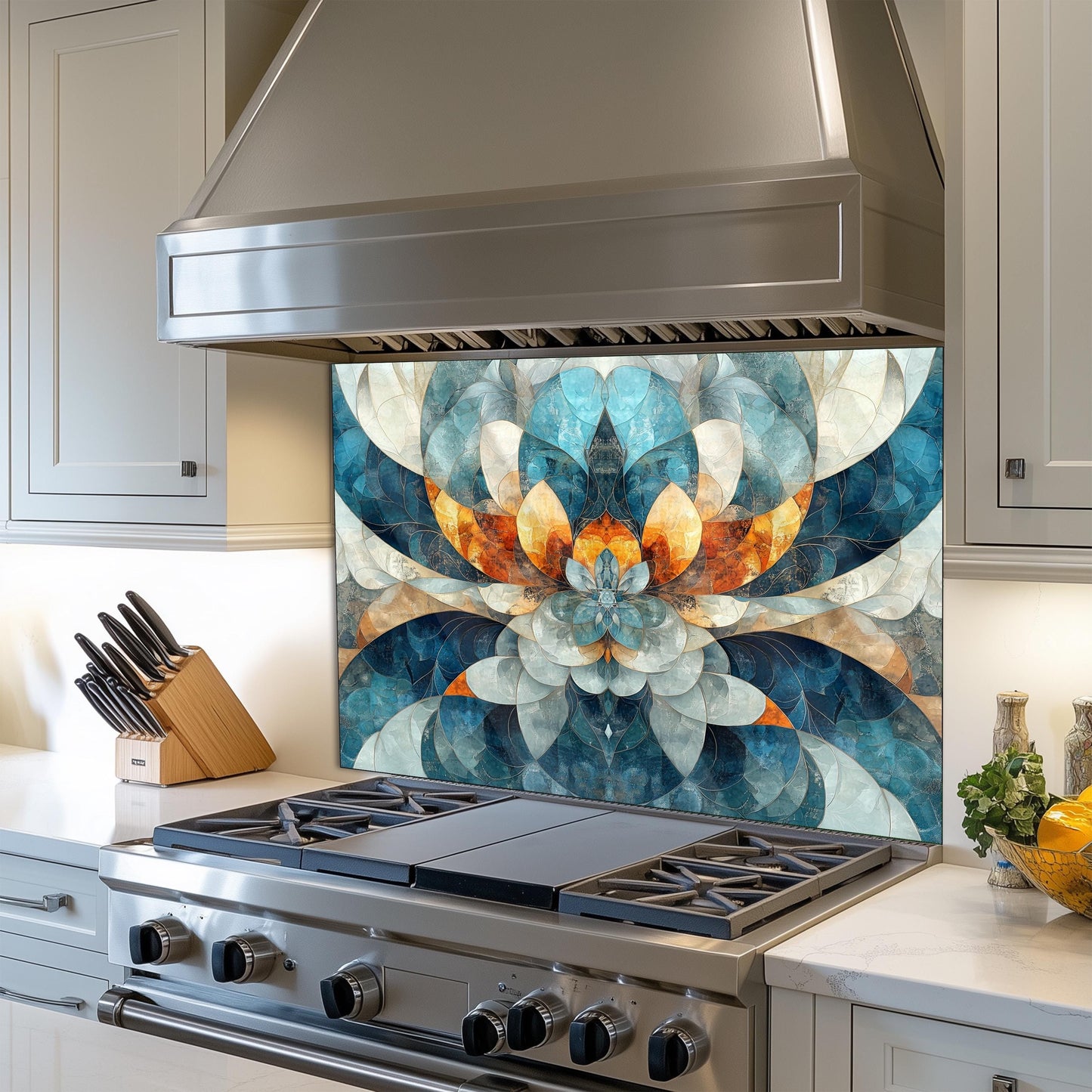 Moroccan Style Glass Backsplash, Heat Resistant Stove Guard, Custom Size Kitchen Art