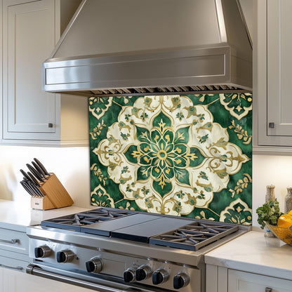 Moroccan Tempered Glass Backsplash, Artistic Geometric Stove Guard, Heat Resistant Easy Clean Art