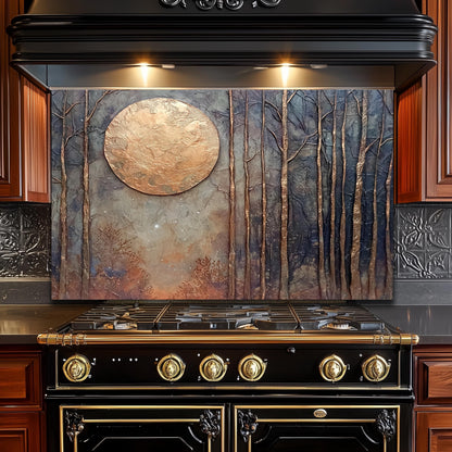 Copper Moon Glass Backsplash, Celestial Crescent Stove Guard, Heat Resistant Easy Clean Kitchen Art