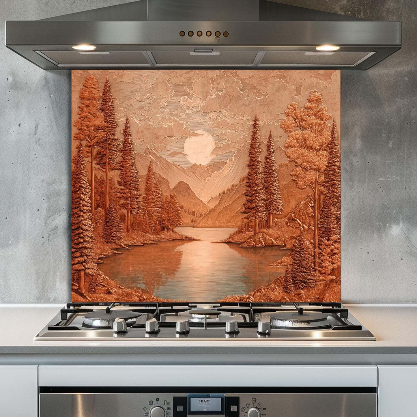 Tempered Glass Mountain & Deer Backsplash: Rustic Kitchen Decor