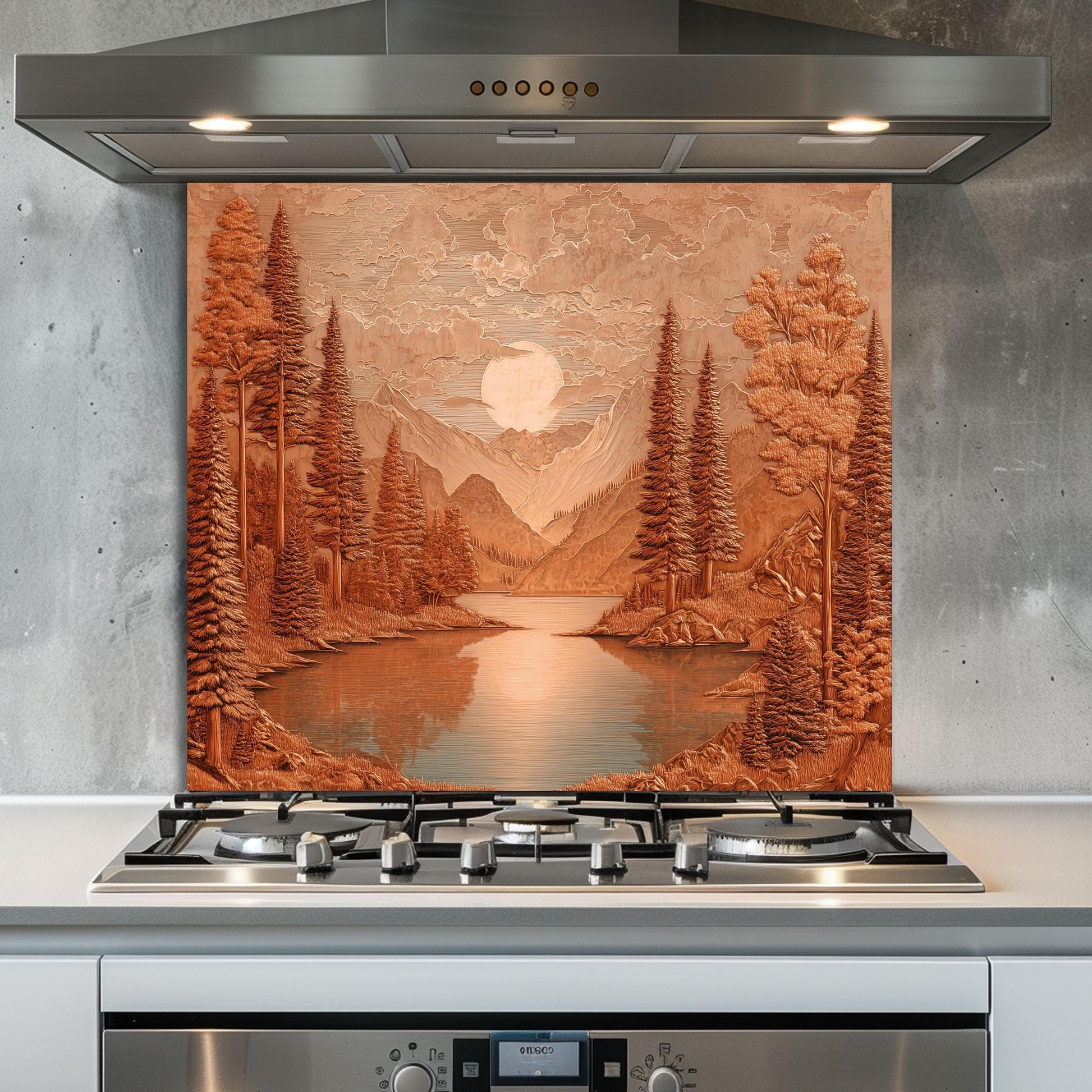 Tempered Glass Mountain & Deer Backsplash: Rustic Kitchen Decor