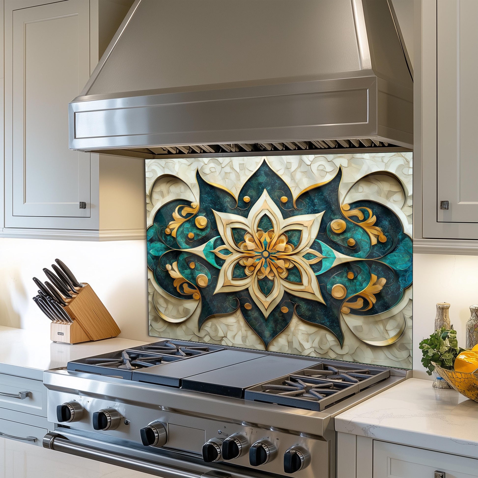 Moroccan Tempered Glass Kitchen Backsplash, Durable Stove Splashback, Custom Size Design