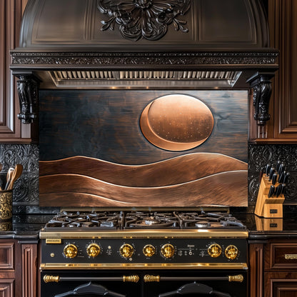 Copper Moon Tempered Glass Kitchen Backsplash: Rustic Stove Panel