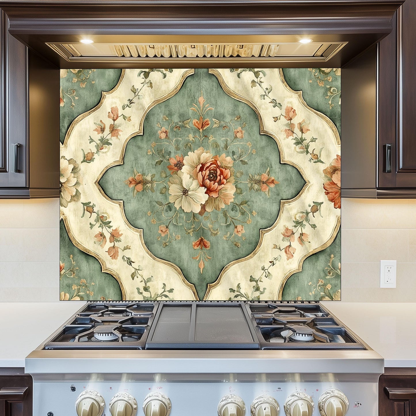 Moroccan Floral Glass Backsplash, Geometric Medallion Stove Guard, Heat Resistant Easy Clean Art