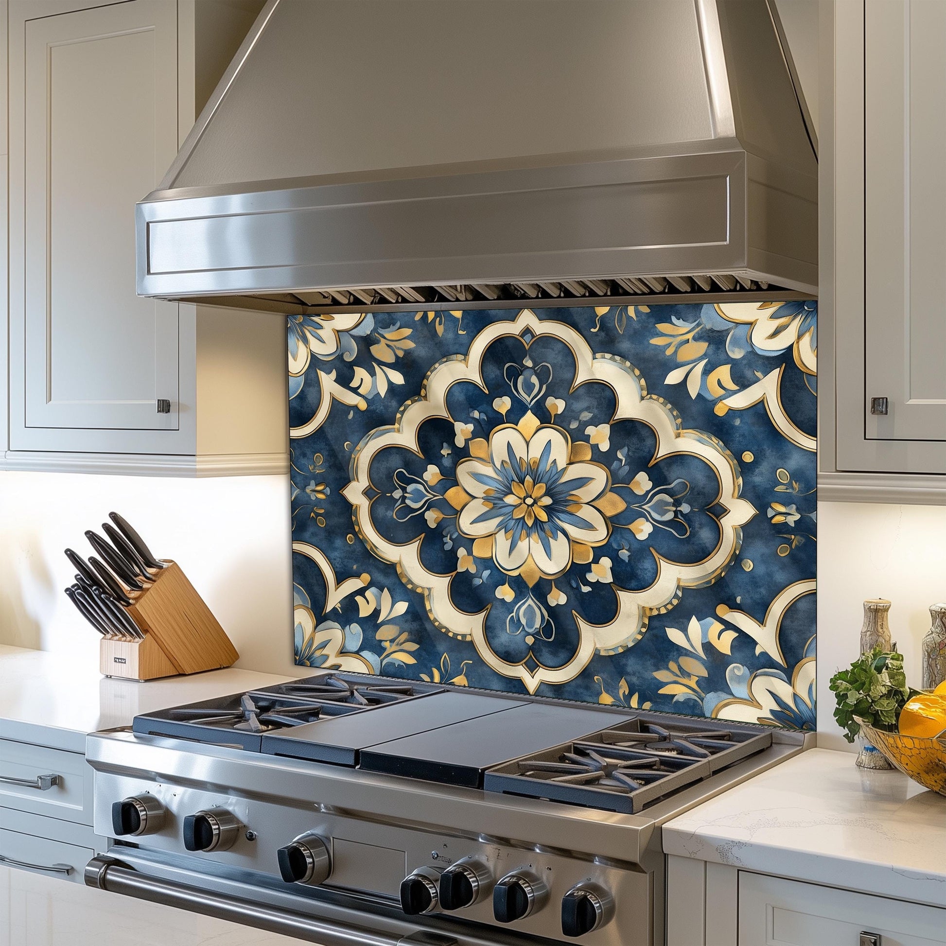 Moroccan Style Glass Backsplash, Geometric Tile Stove Guard, Heat Resistant Easy Clean Kitchen Art
