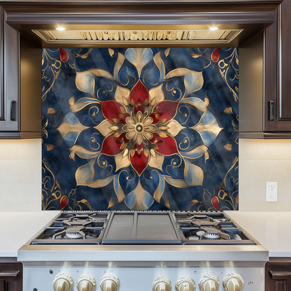 Moroccan Style Glass Backsplash, Geometric Tile Stove Guard, Heat Resistant Easy Clean Kitchen Art